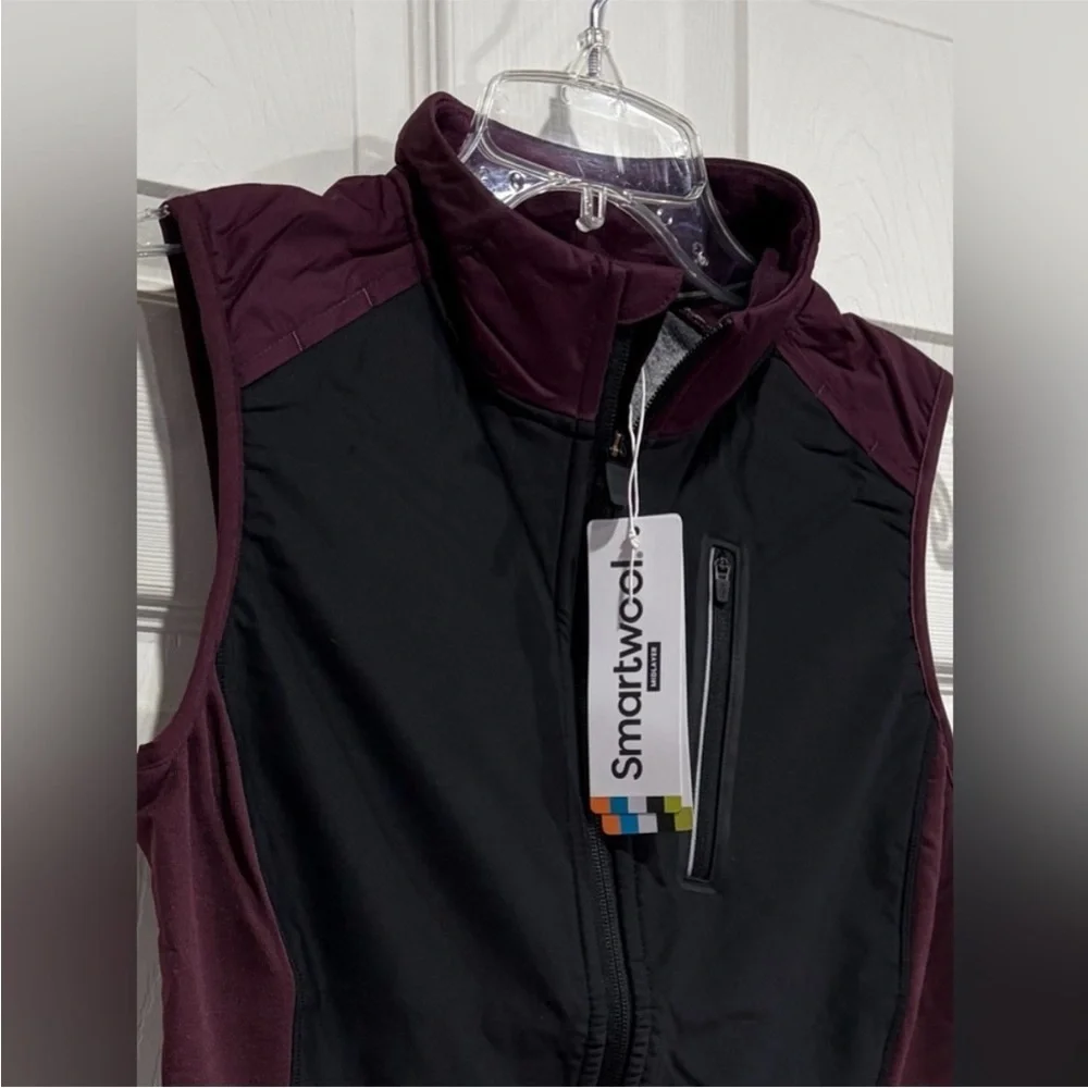 SmartWool Women's Medium Fleece Wind Vest Insulated Merino Wool Black Maroon NWT